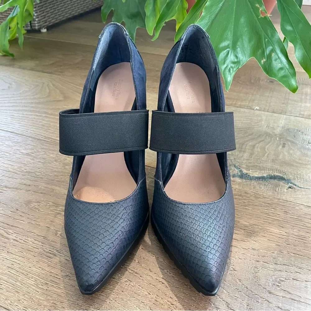 Simply Vera Vera Wang Navy Blue Suede and Faux Snakeskin Print Women Heels  8.5